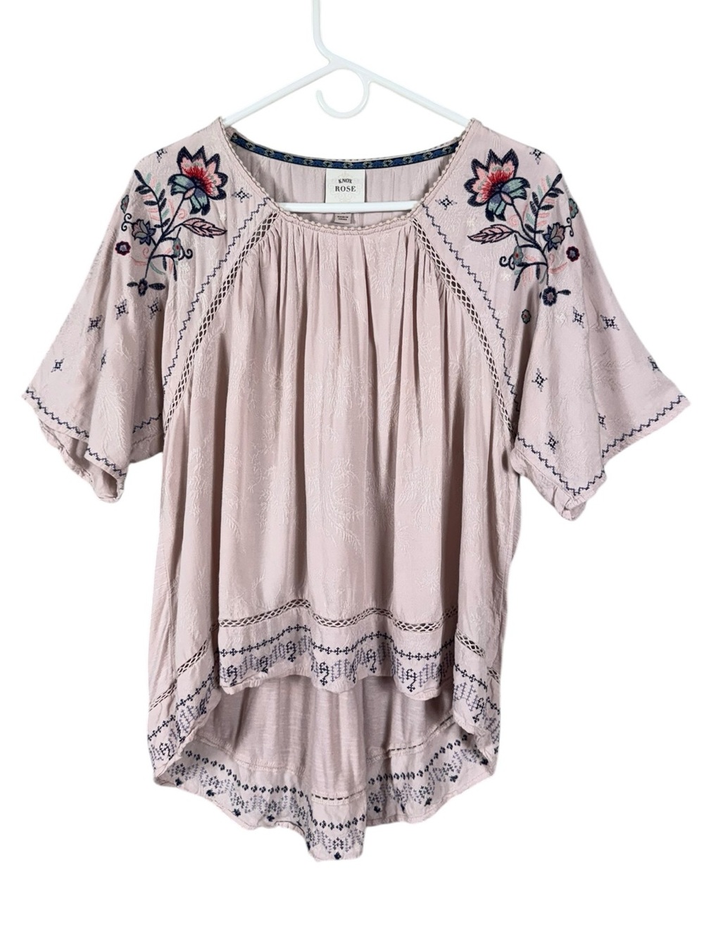 Womens Floral Peasant Top Medium Embroidered Cottage Bohemian Oversized Coastal - Picture 2 of 6